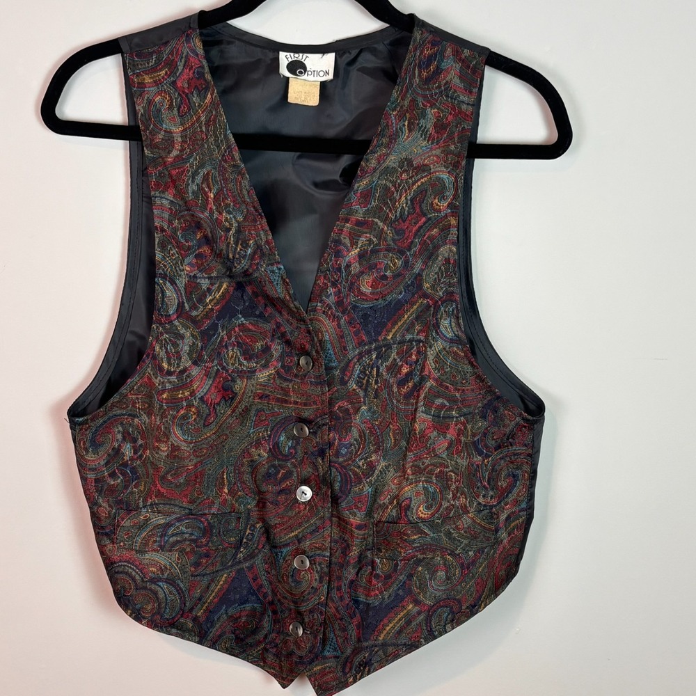 Vintage 90's First Option Womens Paisley Multicolor Vest sz Small Indie Boho
